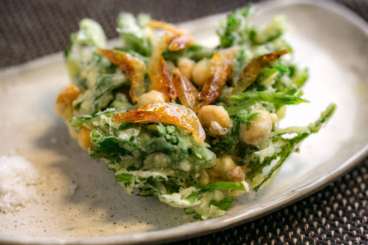 雨風ふぁ〜む レシピ 春菊と干しエビとお豆のかき揚げ